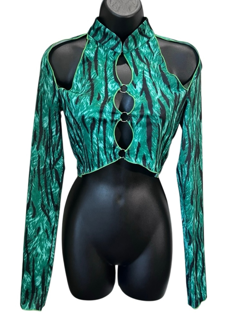 Kim Shui Qi Pao Top Green Stipe Crop Top Size Small
